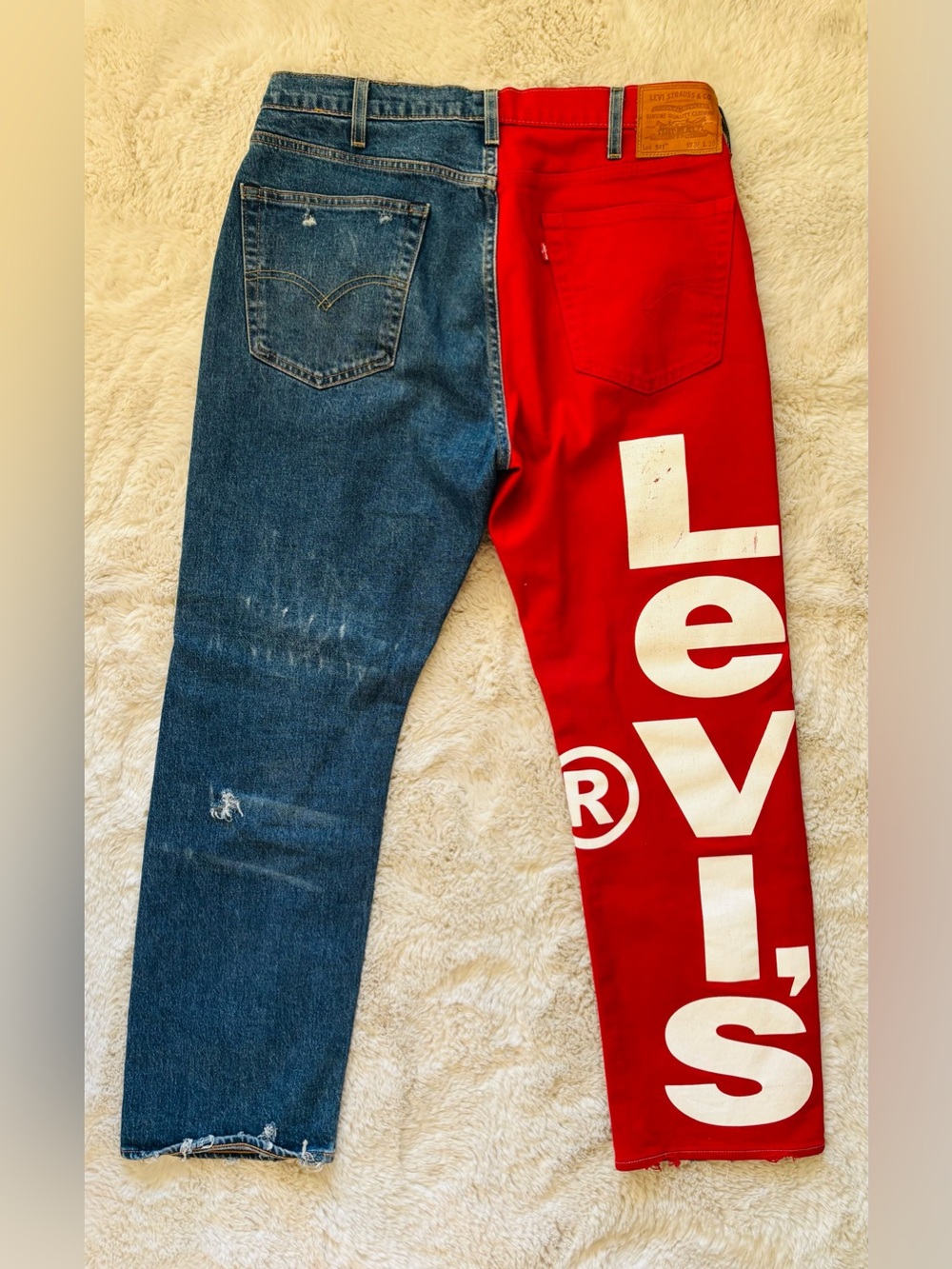 Levi's 541 Colorblock Red & Blue Distressed Denim Jeans Size: 38x30